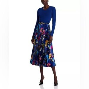 NWT Elie Tahari Mave Mixed Media Garden Print Midi Dress